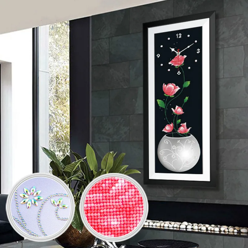 Diy 5d Sale Diamond Embroidery Mosaic Special Shaped Wall Clock Flower Vase Painting Cross Stitch 3d Deco | Дом и сад