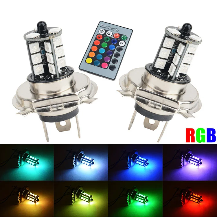 1 set H4 9003 12V 27SMD 5050 Multi Color RGB Fog Light Head Lamp Bulb