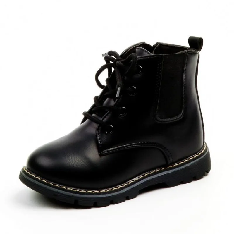 Новые детские ботинки для девочек и мальчиков; водонепроницаемые кожаные ботинки martin на молнии и резиновой подошве; модная обувь для мальчиков и девочек; детские ботинки - Цвет: Черный