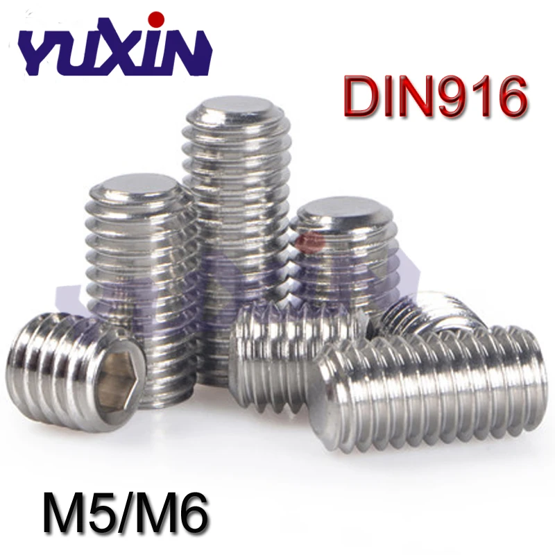 

200Pcs M5 M6 DIN916 GB80 Set Screw 304 Stainless Steel Inner Hex Hexagon Socket Concave Point End Grub Screws