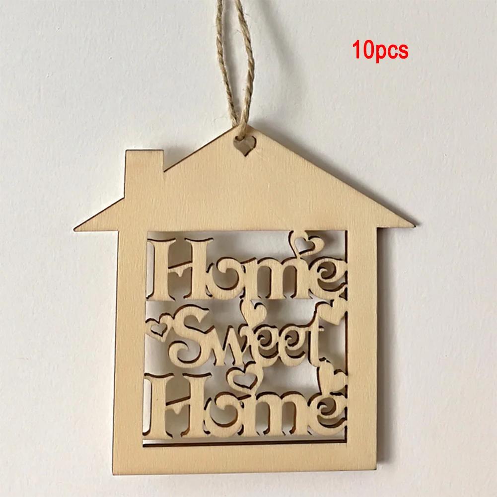 

10PCS/Set Decorative Wood Wall Hanging Sweet Home Plaque Sign Door Decoration Plaques House Shape Cut Out Craft For Home Decor