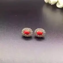 Натуральные красные коралловые серьги-гвоздики s925 серебро натуральный драгоценный камень круглые серьги для женщин вечерние изысканный круглый серьги ювелирные изделия из жемчуга
