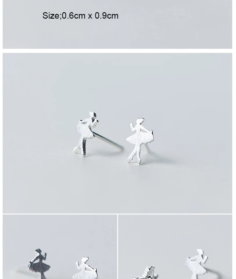 Exquisite 100% 925 Sterling Silver Fashion Cute Tiny Ballet Dancer Stud Earrings For Women School Girls Daughter's Kids Gift (5)