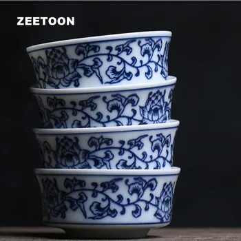 

4PCS Set 45ml Jingdezhen Vintage Ceramic Blue and White Porcelain Teacup Master Cup Kung Fu Tea Set Tea Bowl Green Tea Small Cup