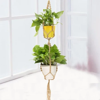 

DIY Dark Jute Double Macrame Plant Hanger 2 Tiers Plant Pot Hanging Holder