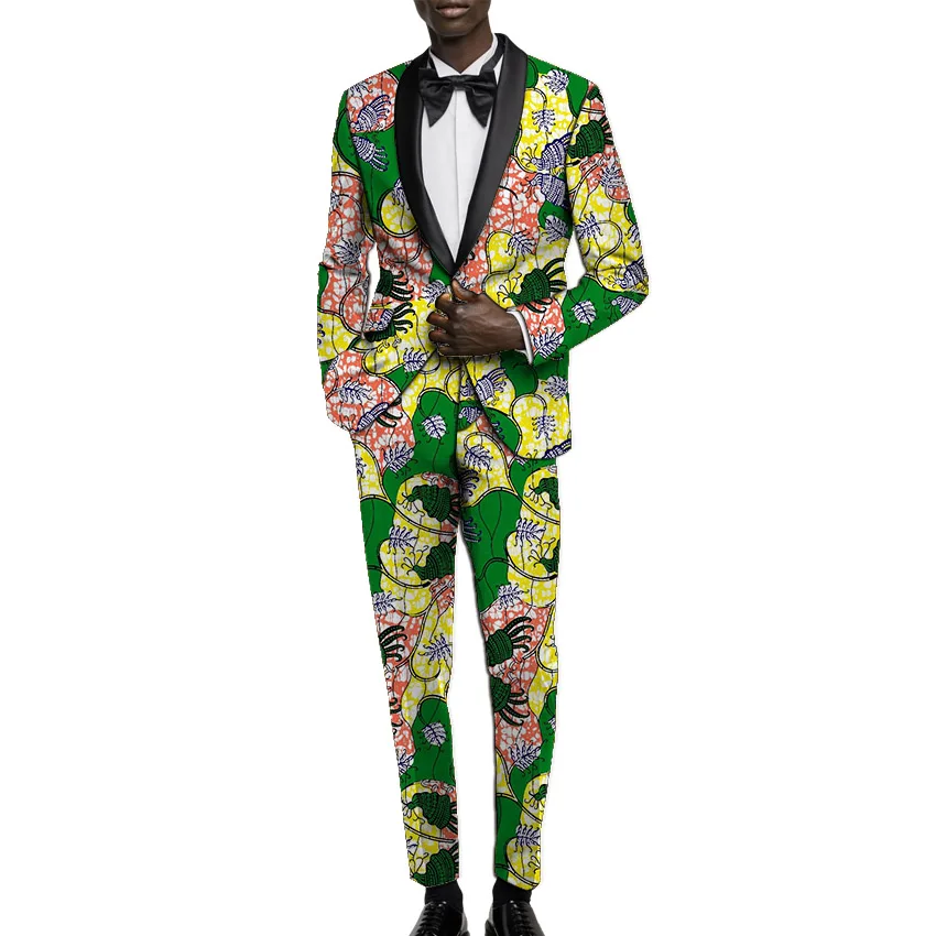 Африканский Принт блейзер с брюками мужские костюмы Дашики свадебная одежда индивидуальные Анкара брючные костюмы мужской большой Туалет - Цвет: 9