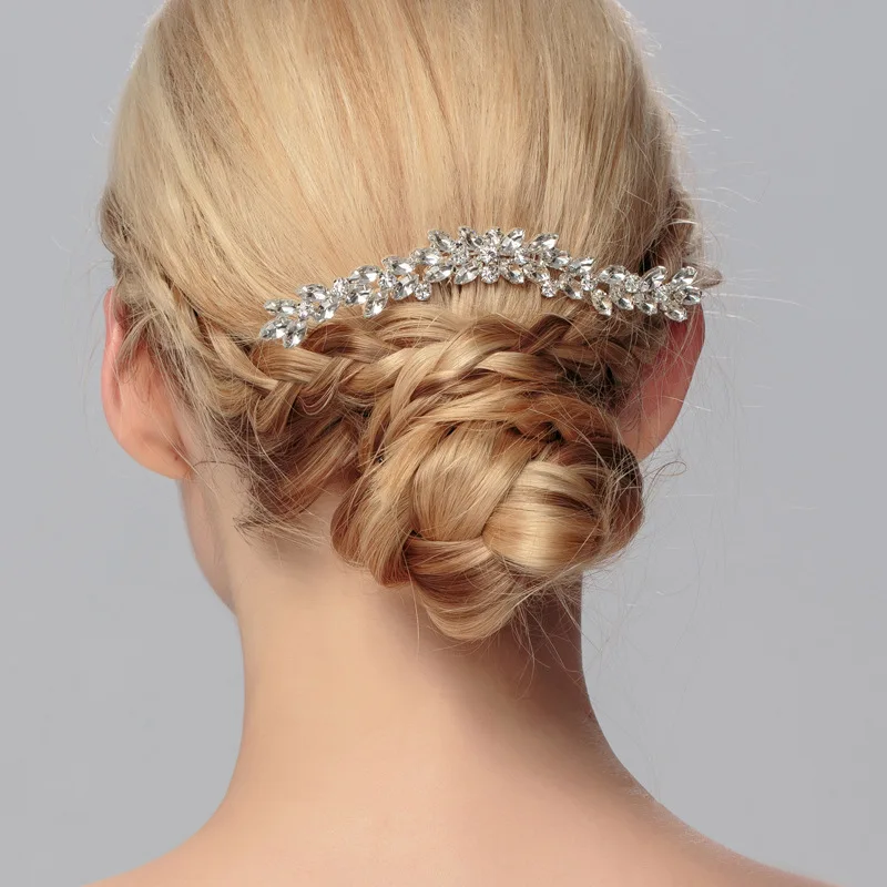 SLBRIDAL 아트 데코 빈티지 실버 컬러 라인석 크리스탈 플라워 웨딩 헤어 빗, 신부 헤드 피스 헤어 액세서리 신부 들러리