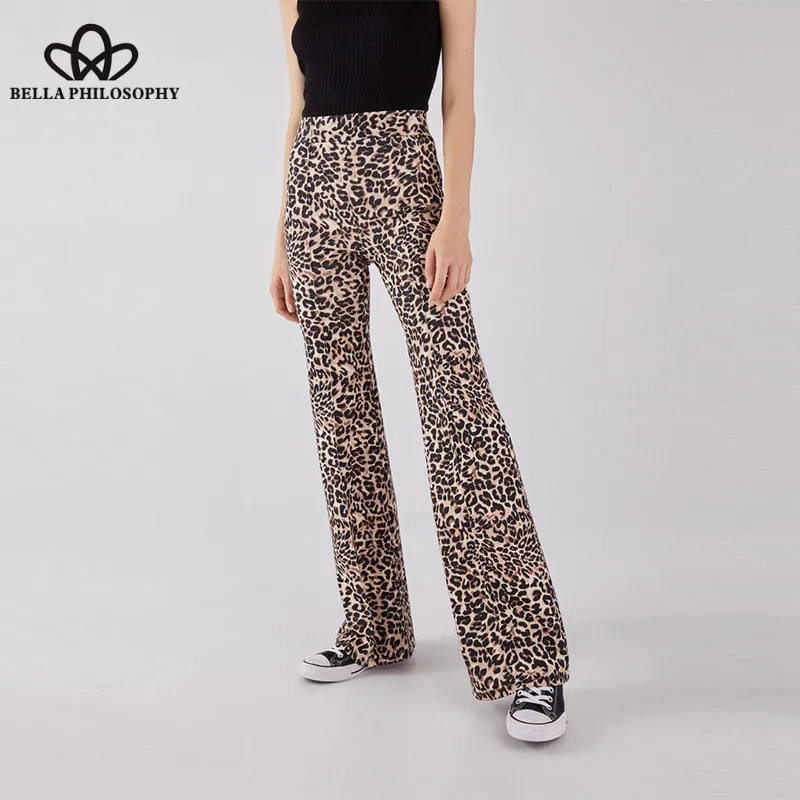 Wonder 2018 new autumn Casual Leopard Pants Vintage High Waist Skinny Female Flare Pants New Fashion Lady Elastic Long Pants
