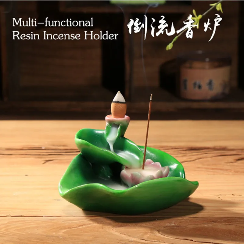 2017 New Popular Resin Incense Burner Green Lotus Style Cone&Coin