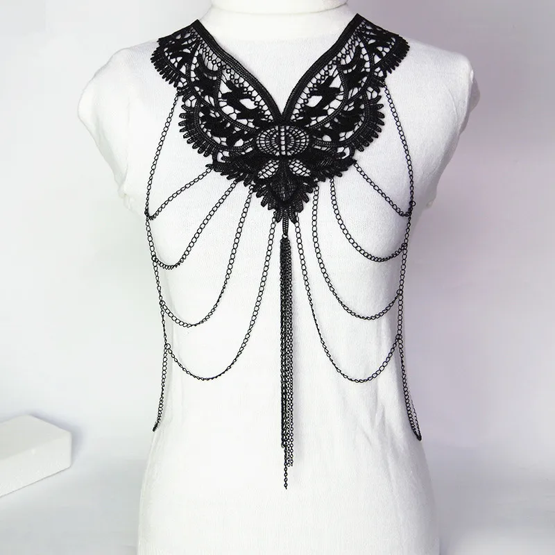 

Gothic Women Big Fashion Necklace Black Lace Flower Necklaces& Pendants Bodychains Jewelry Maxi Colar Duftgold