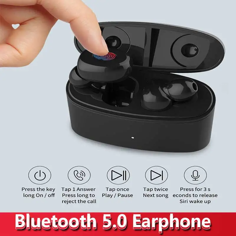 

RYKKZ Bluetooth Headset TWS T6 5.0 Earphone 3D Stereo Touch Control Wireless Earphones Waterproof Bluetooth Earphone