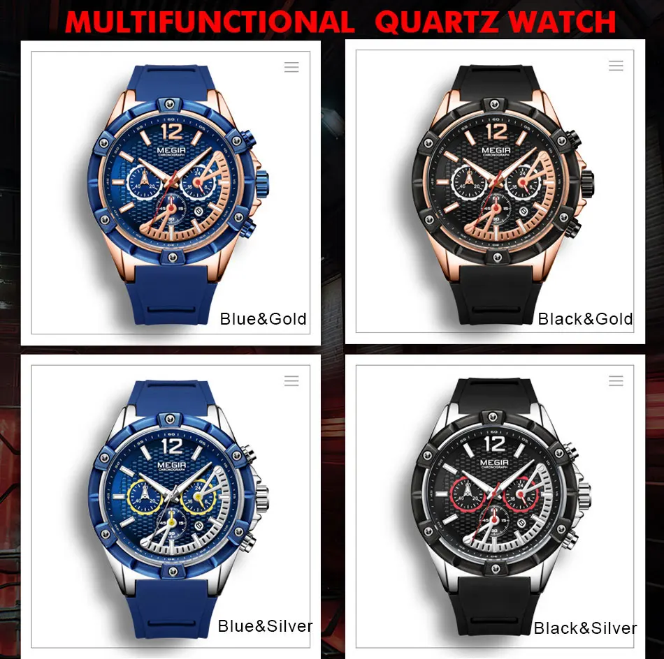 MEGIR Новые спортивные мужские часы с хронографом, Силиконовые кварцевые часы для мужчин, студенческие армейские военные наручные часы, мужские часы