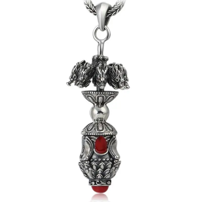 

925 Sterling Silver Jewelry Classic Dragon Head Vajra Religious Pendant (FGL)