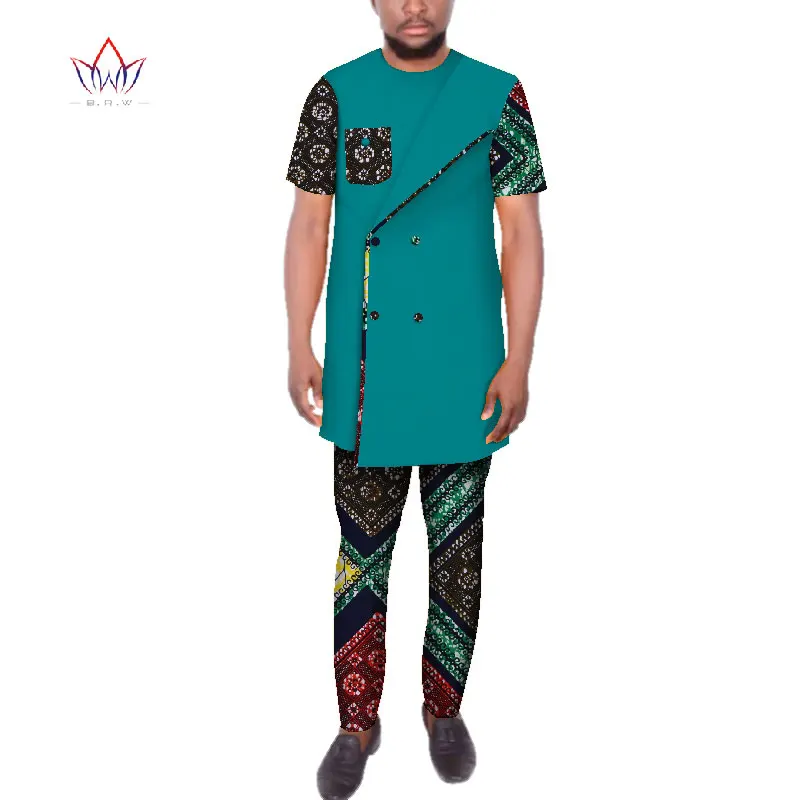 Дашики Мужская африканская одежда двубортный топ рубашки и брюки наборы Базен Riche африканская одежда мужские 2 шт брюки наборы WYN93