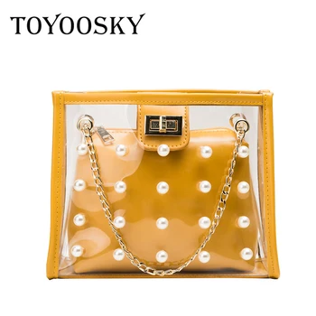 

TOYOOSKY Women Handbags Transparent Jelly Bags 2019 New Style Chain PVC Women Composite Totes Bags Females Handbags Sac A Main
