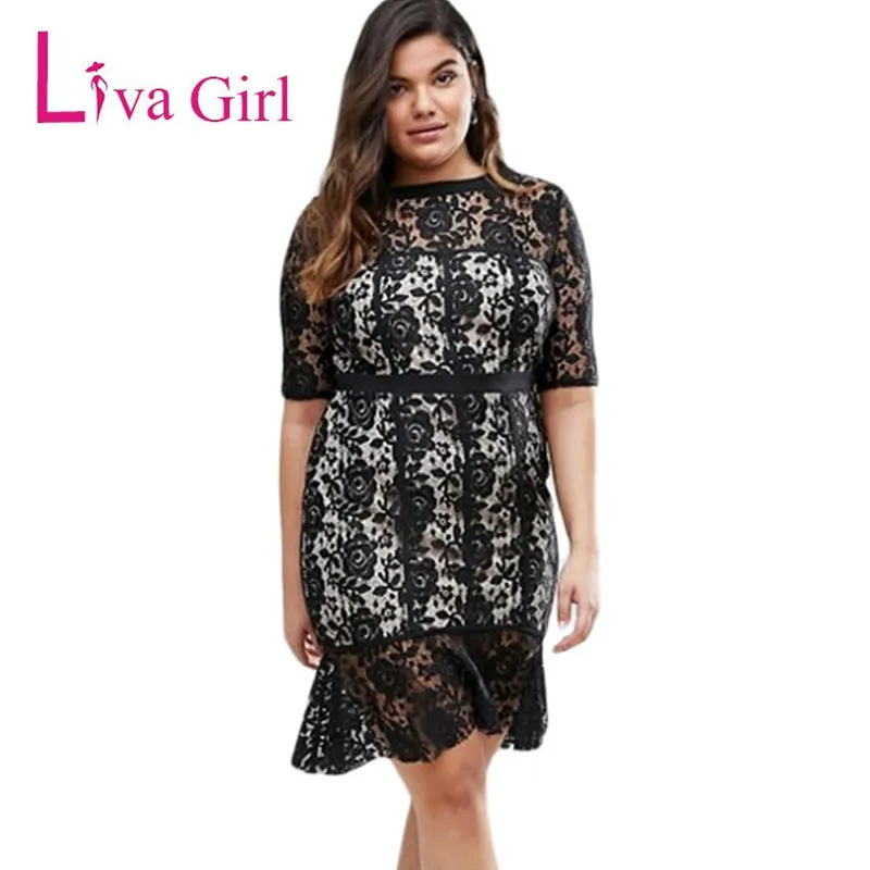 Liva Girl Women O Neck Vintage Lace Midi Dress Half Sleeve