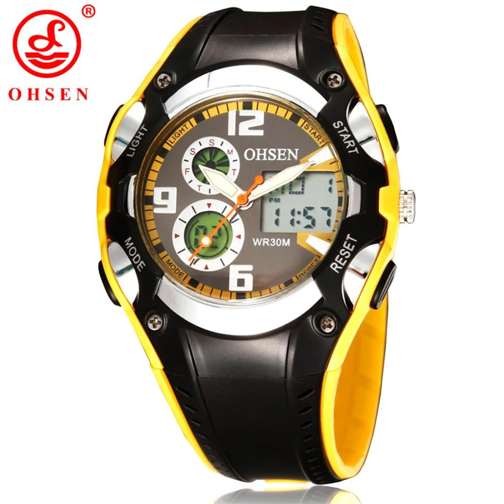 

Original Ohsen Brand Fashion Sports Men's Watches 30M Waterproof Rubber Black Rubber Band Digital Sport Wristwatch for Men Gift