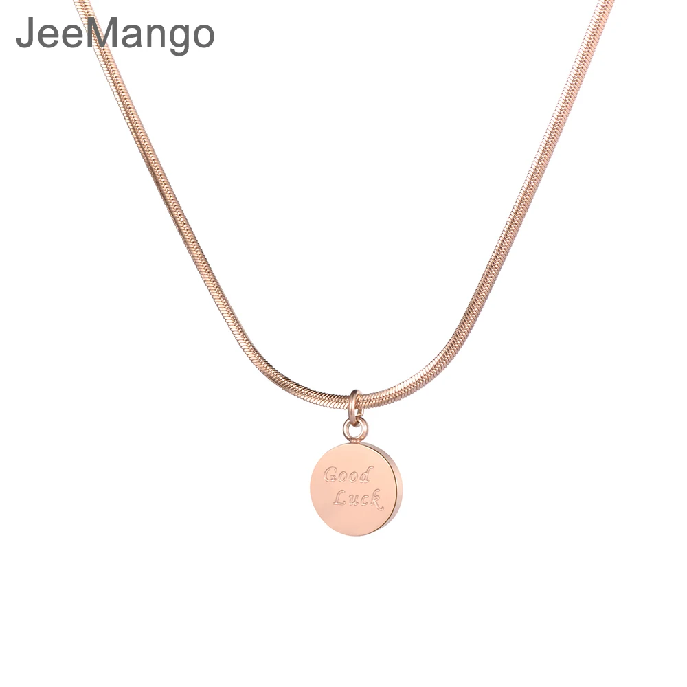 

JeeMango Rose Gold Color Round Coin Pendant Good Luck Necklace for Women Simple Disc Charm Necklace Dainty Gifts JN18237
