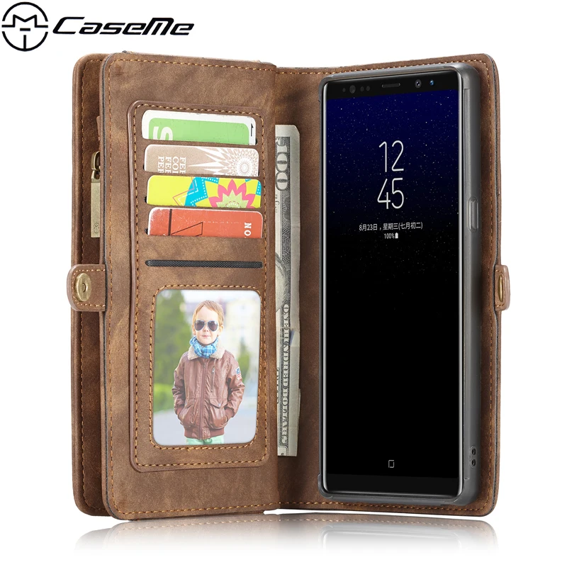 

Multifunction Phone Bags Case For Samsung Galaxy Note 8 Note8 N950F Retro PU Leather Case Zipper Wallet Card Magnetic TPU Cover