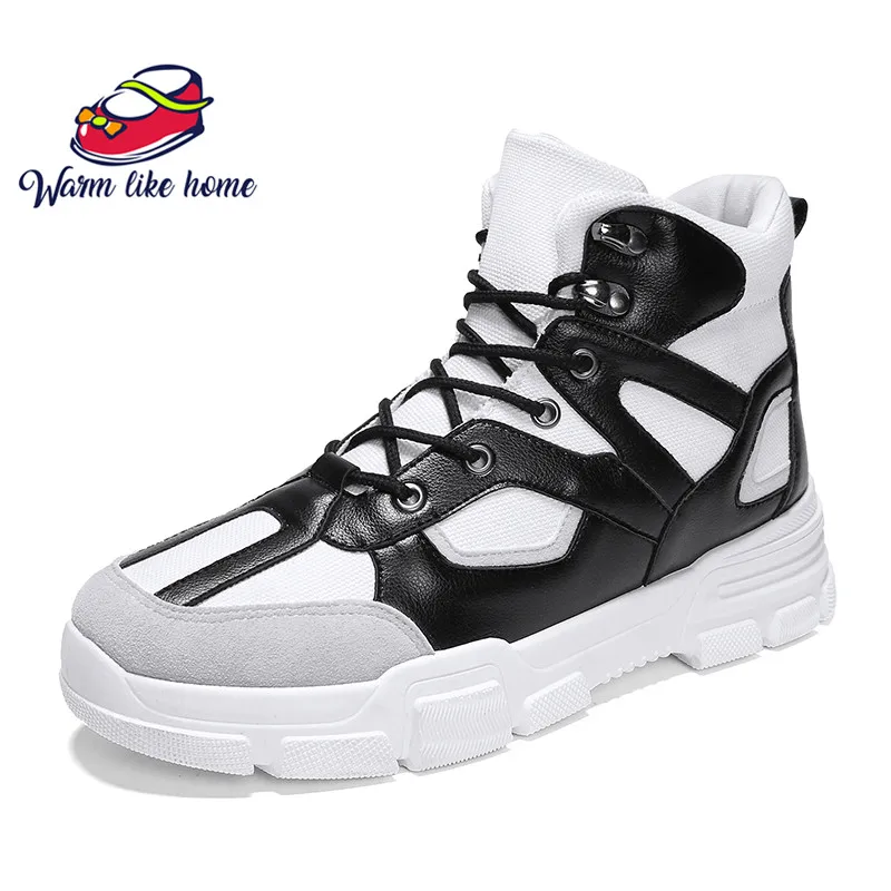 

39-44 Men's boots winter shoes For men canvas warm winter semi-boots high quality 2018 work safeti boots motocycle Black White