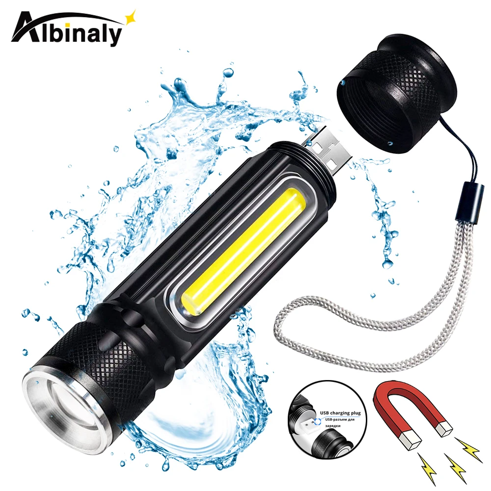 

USB Rechargeable LED Flashlight Bicycle Light Side light design + Tail magnet design Multi-function Zoomable Torch For camping