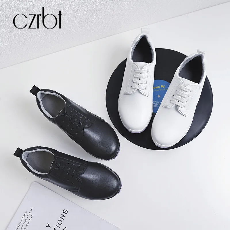 Cuir Haute Czrbt Épais Dames Chaussures Black Véritable Fond En Cm 5 Croissante Automne Hauteur Plate white Plates forme Femmes qq7pF
