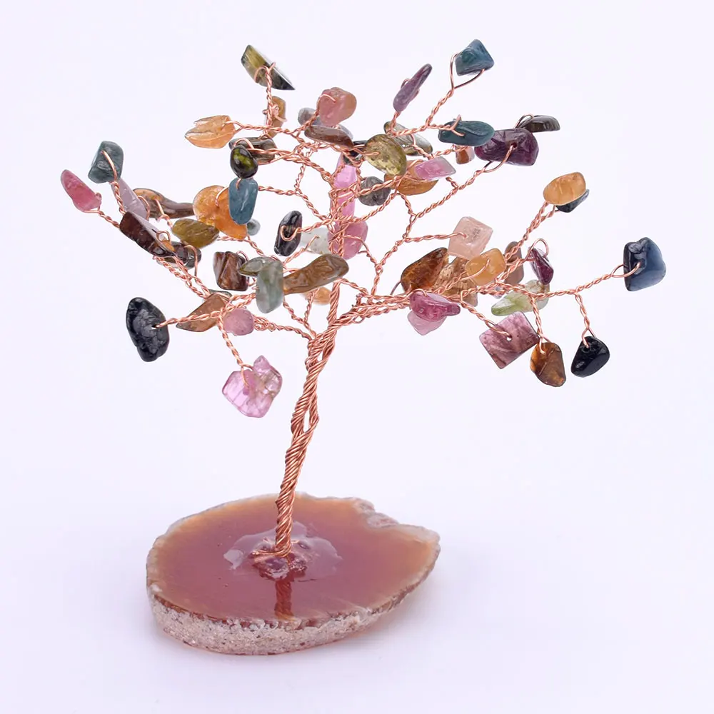 Кристалл кварц счастливые деньги дерево украшения камни и кристаллы дерево фэншуй с агатом подставка для богатства и удачи домашний декор - Цвет: tourmaline
