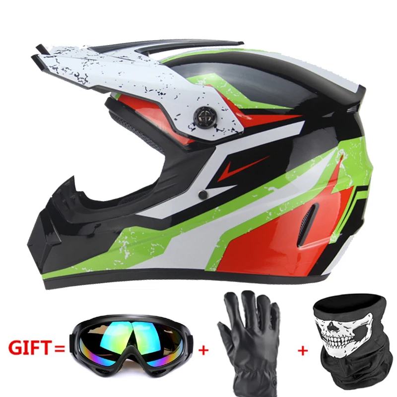 green Мотоциклетный шлем полное лицо Casco Moto мотокросс шлем внедорожный шлем ATV Dirt Bike горные MTB DH Capacete Moto очки - Color: green