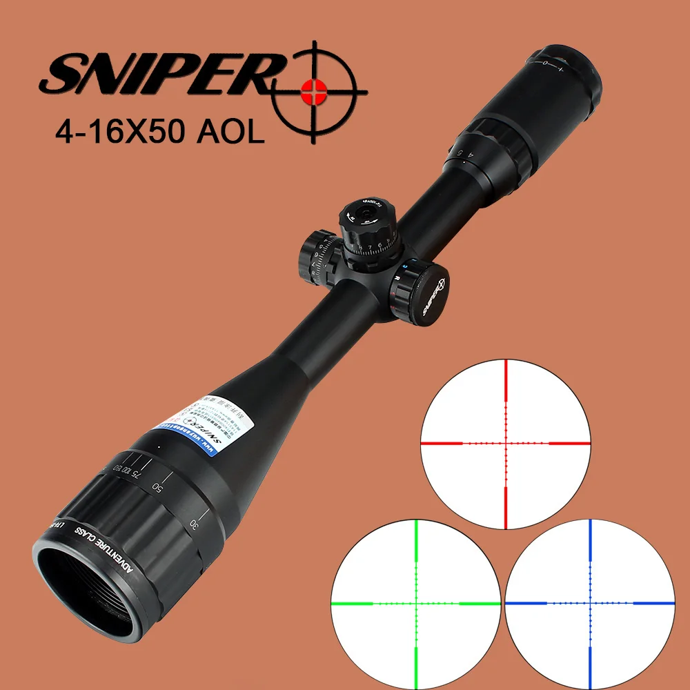 

SNIPER 4-16X50 AOL Optical Sight Mil-Dot Red Green Blue Illuminated Equipment Hunting Tactical Rifle Scope