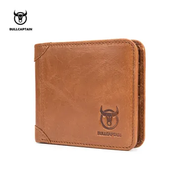 

BULLCAPTAIN Rfid 100% Genuine Leather Wallet Men Coin Pocket Coin Purse Male Vintage High Quality Designer Men Short Wallet