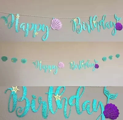 1 комплект Русалка баннер с блестками картон синяя гирлянда из букв с днем рождения фиолетовый баннер с ракушками океан День рождения украшение один