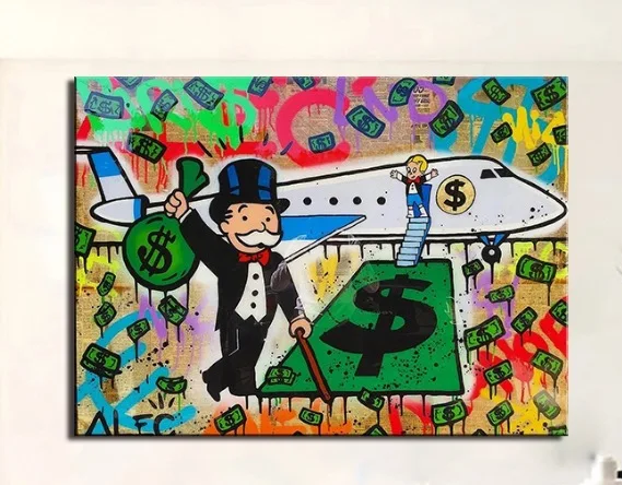 Поп-художник живопись Richie Rich граффити деньги искусств плакат ручная роспись T-337