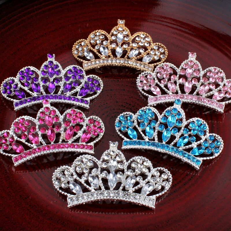 

120pcs/lot 6color Vintage Handmade Metal Rhinestone Button Bling Alloy Crystal Flatback Crown/Tiara Buttons for Hair accessories