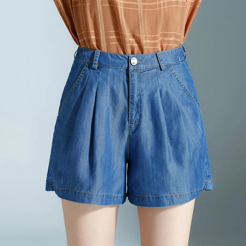 light blue Tencel короткие джинсы летние женские шорты широкие брюки повседневные теннисные шорты женские летние 7519 - Color: light blue