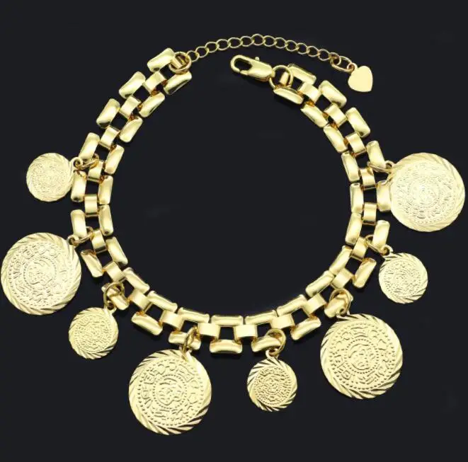 

Middle East Women Gold Color Money Coin Bracelet Arab Coins Muslim Islamic God Allah Charm Bangle Jewelry Ramadan African Gift