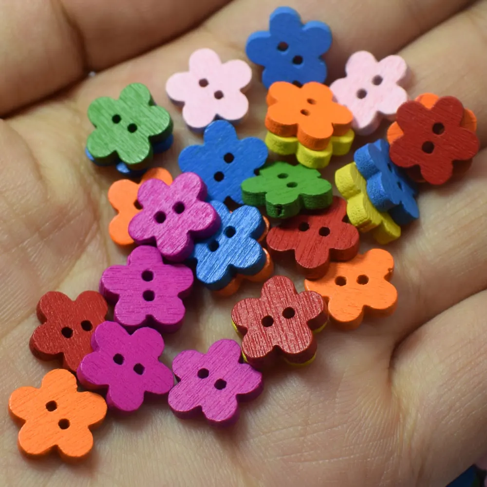 

100PCs 11MM Mixed Floral Buttons Craft Scrapbooking Patchwork Children's Button for Needlework Clothing DIY Sewing Accessories