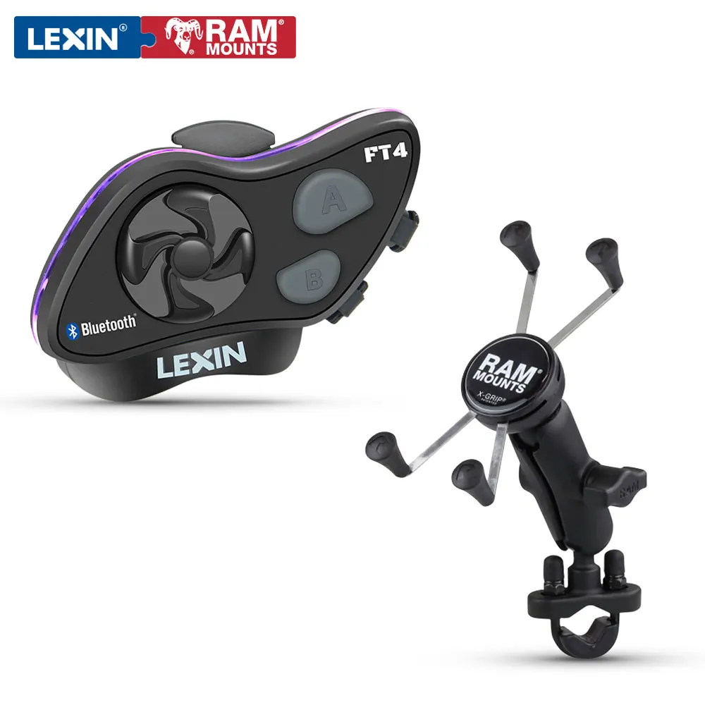 Комбинированный комплект LEXIN & RAM для мотоциклетного шлема с внутренней связью и