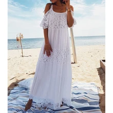 Fannic New Lace Cotton Long Beach Cover Up Saida De Praia Sarong Bikini Cover Up Maxi Beach Dresses Tunic for Beach slit lace up tunic sweater