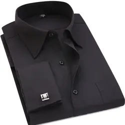 Классический черный французский запонки для мужчин's платье в деловом стиле рубашка с длинными рукавами лацканами мужчин соц
