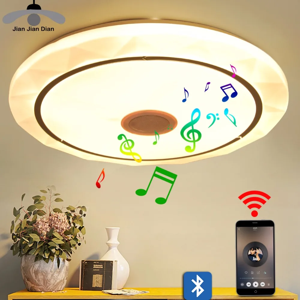 

JJD Modern Bluetooth music Ceiling Light LED Lamp Surface Mount Panel Round Hall Flush Living Room Bedroom Lighting Fixture