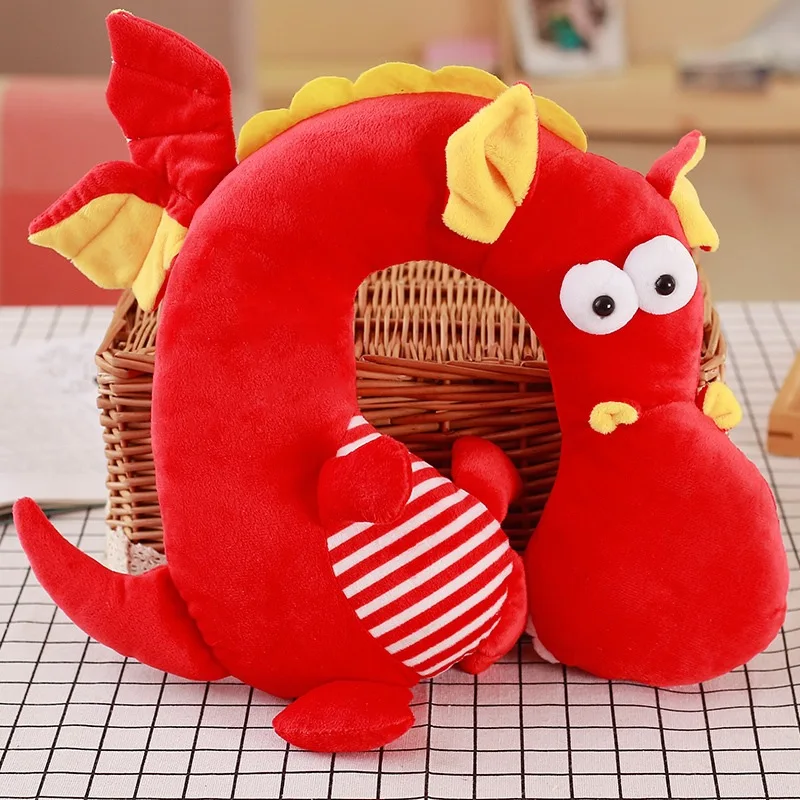 

ASSOT Soft U-Shaped Plush Sleep Neck Protection Pillow Office Cushion Lovely Travel Pillows For Children/Adults Dragon Figure