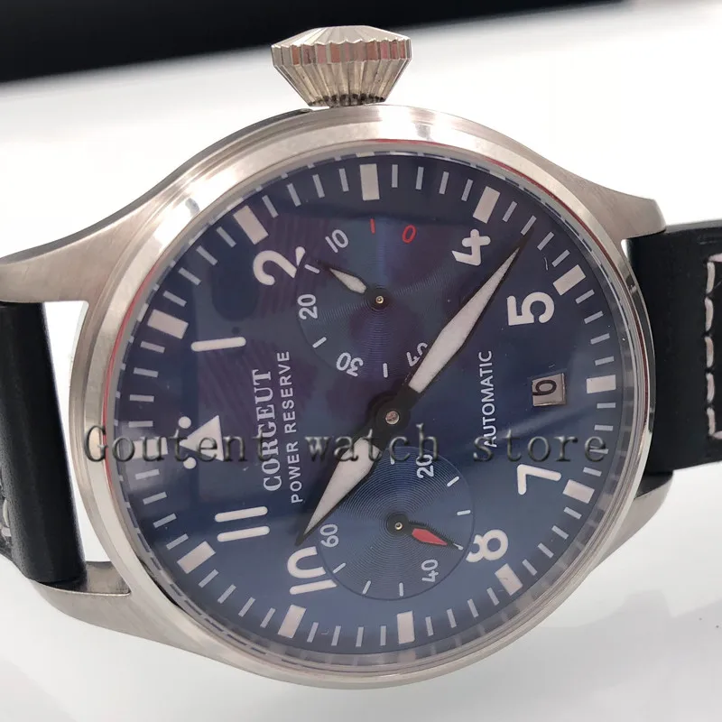 Corgeut 42 мм новые Seiko кинетические автоматические часы с синим циферблатом