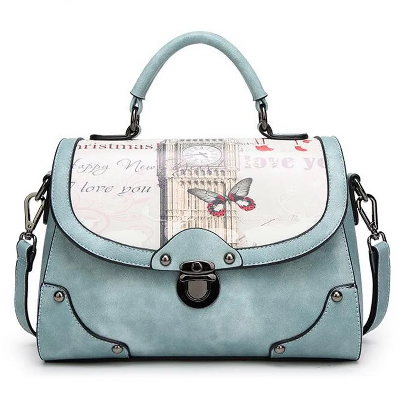 2017 women pu leather handbag vintage Printing bag brand shoulder bag messenger bags bolsos European and American Style purse 2016 summer new handbag european and american fashion bow small flap handbag pu leather shoulder bag women messenger bags