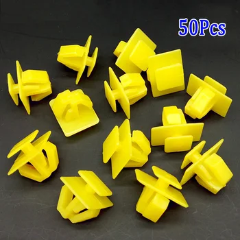 

Plastic Yellow Bumper Fender Retainer Fasteners Clips Push Trim Set 50pcs Molding Nylon For Hyundai 87758-35000 Santa