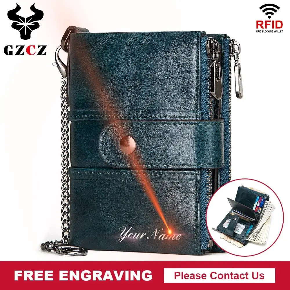 GZCZ из натуральной кожи Бесплатная гравировка Rfid бумажник для мужчин Crazy Horse кожа