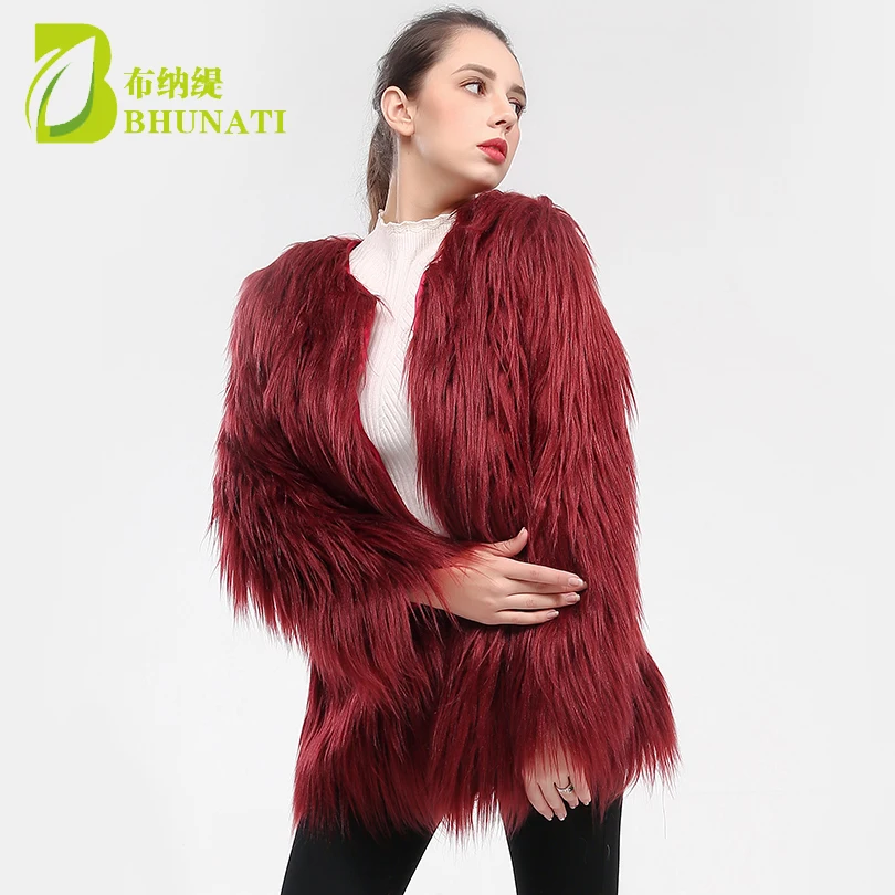 6XL Furry Faux Fur Coat Women Fluffy Warm Long Sleeve Outerwear Autumn Winter Coat Jacket Hairy Overcoat Plus Size Capes Tunic