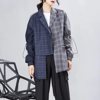 

Fashion 2019 Autumn Patchwork Plaid Blazer Coat Female Long Sleeve Asymmetrical Women Suits Casual Fashion Clothes