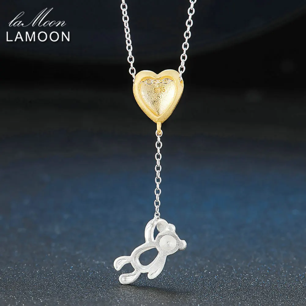 LAMOON 2017 New WireDrawing Love Heart & Little Bear Pendant Necklace 925-Sterling-Silver 2 Colors Jewellery for Women NY011