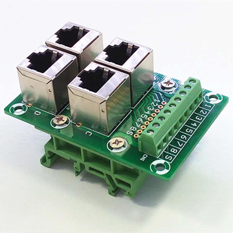 RJ45 8P8C Jack 4-Way Buss Breakout Board, клеммный блок, разъем