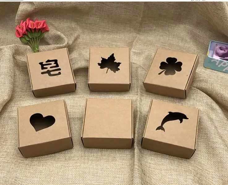 

Hollow kraft box, 6.5*6.5*3cm small paper boxes for gift packing, craft folding brown gift paper box 10pcs/lot